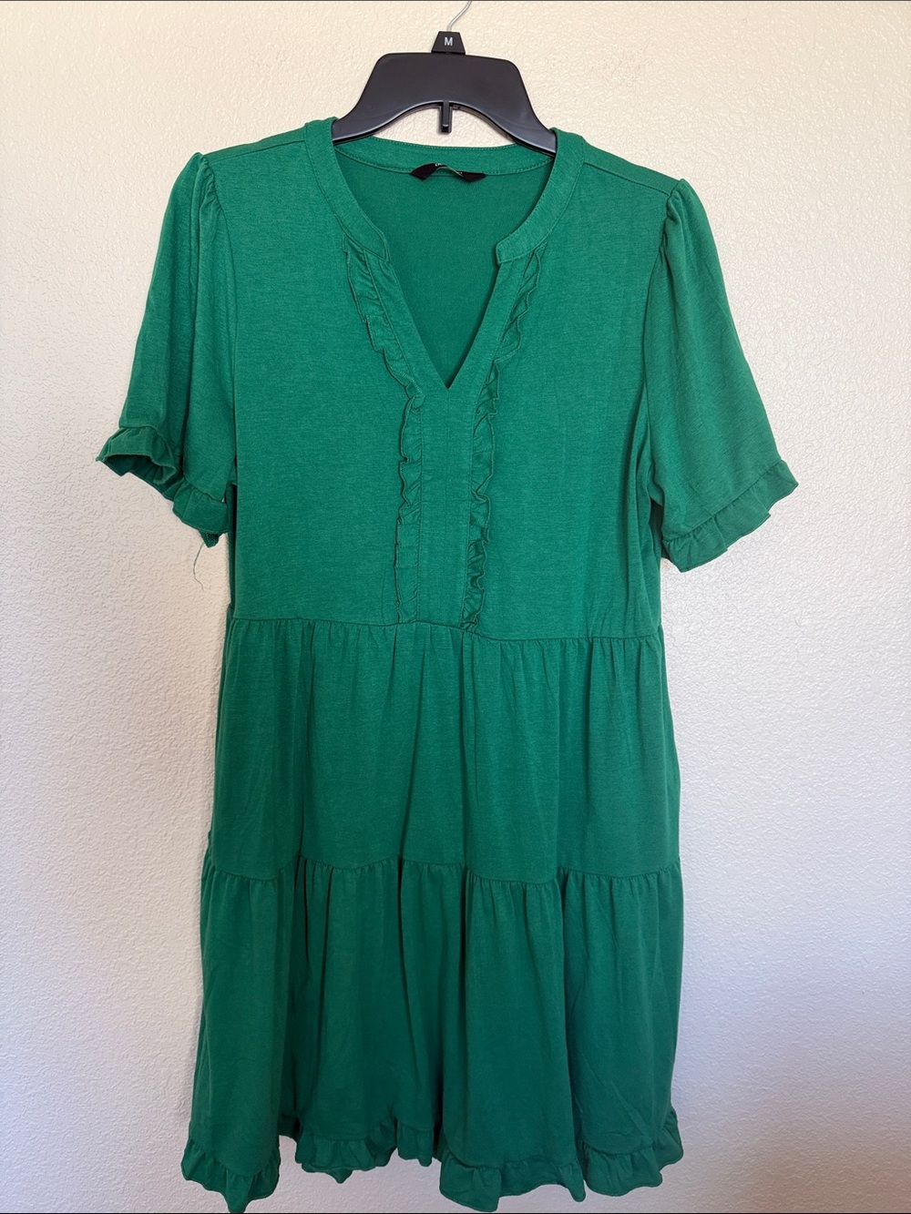 Ann Taylor Emerald Green Ruffle Tiered V-Neck Mini Dress